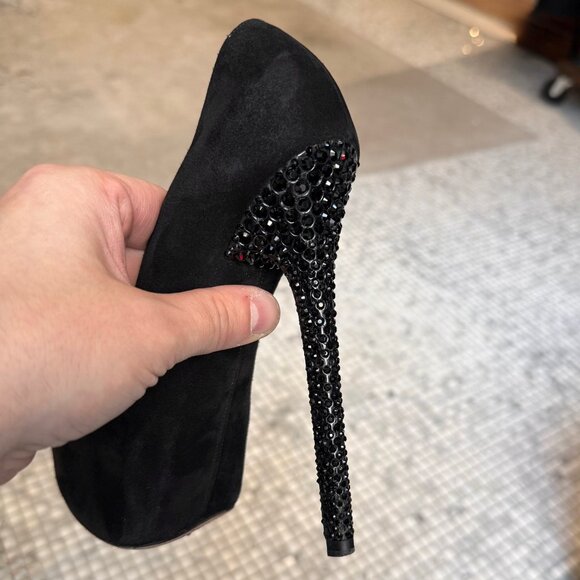 Jimmy Choo Black Suede Crystal Embellished Heels Platform Esam Pumps - Picture 11 of 13